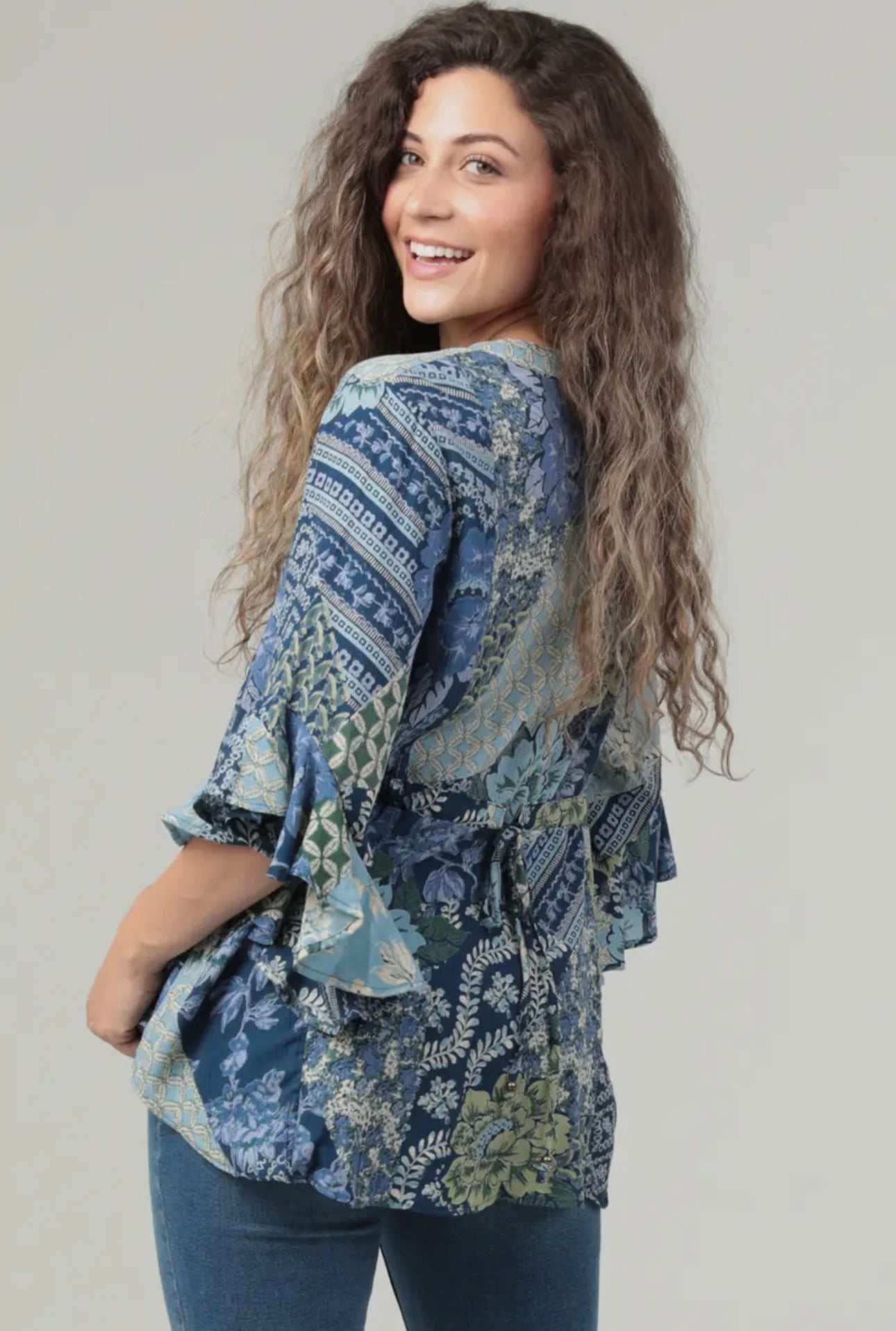 Button Front Ruffle Sleeve Shirt