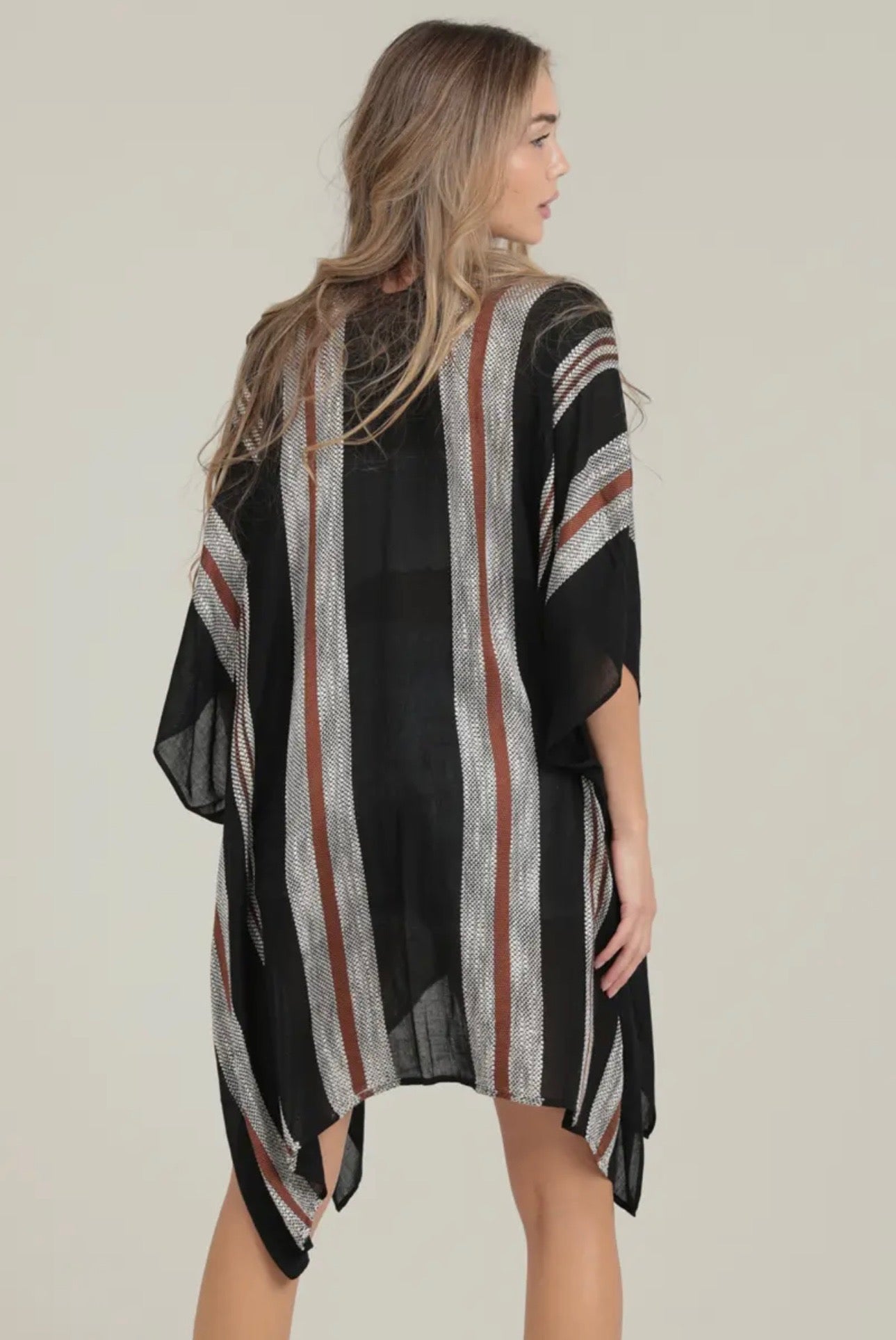 Black Striped Kimono W/Tassle Closure