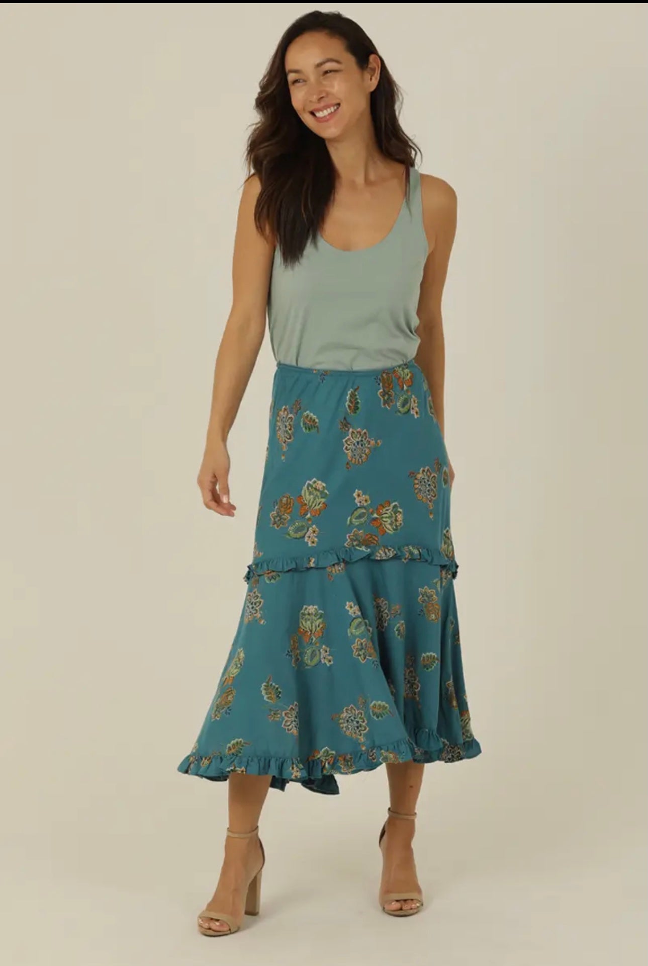 Elastic Waist Skirt With Ruffle Detail