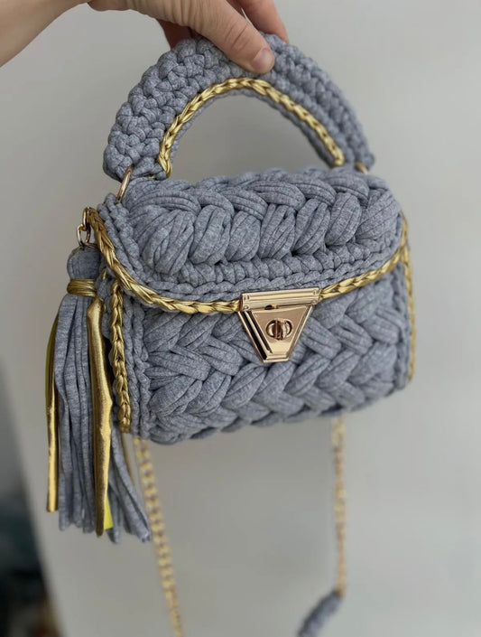 CHQEL Gray Handmade Crochet Clutch Bag