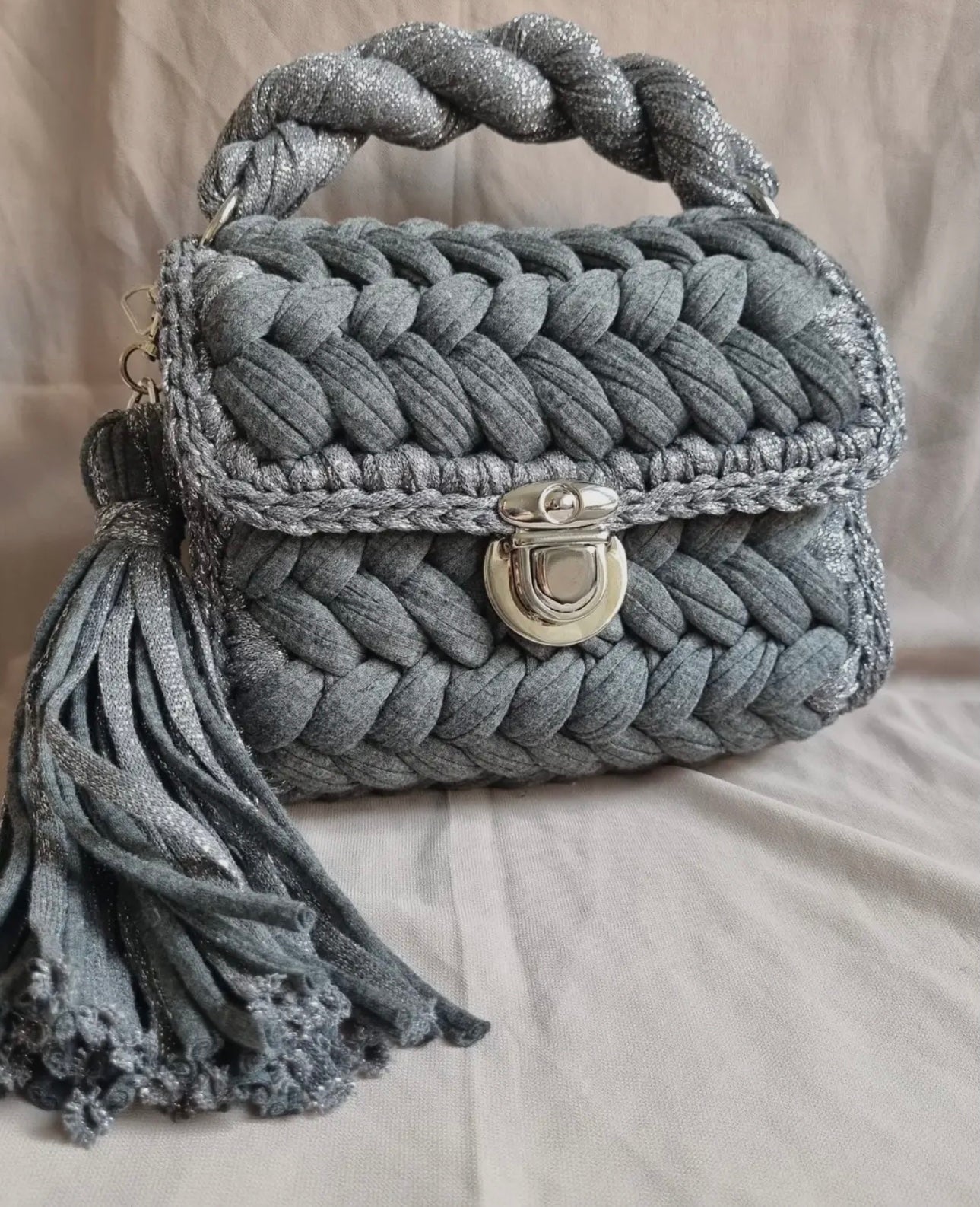 Gray Crochet Handbag