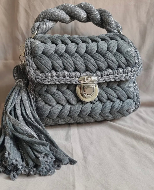 Gray Crochet Handbag