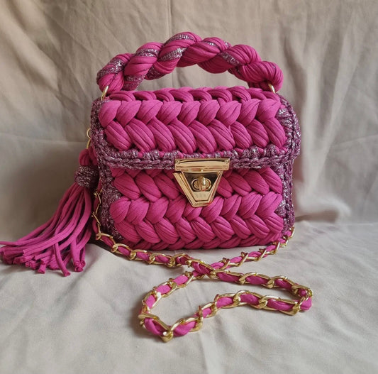 Hot Pink Handmade Chunky Yarn Crossbody