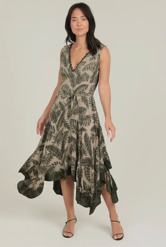 V-Neck Dip Dye Hanky Hem Maxi Dress