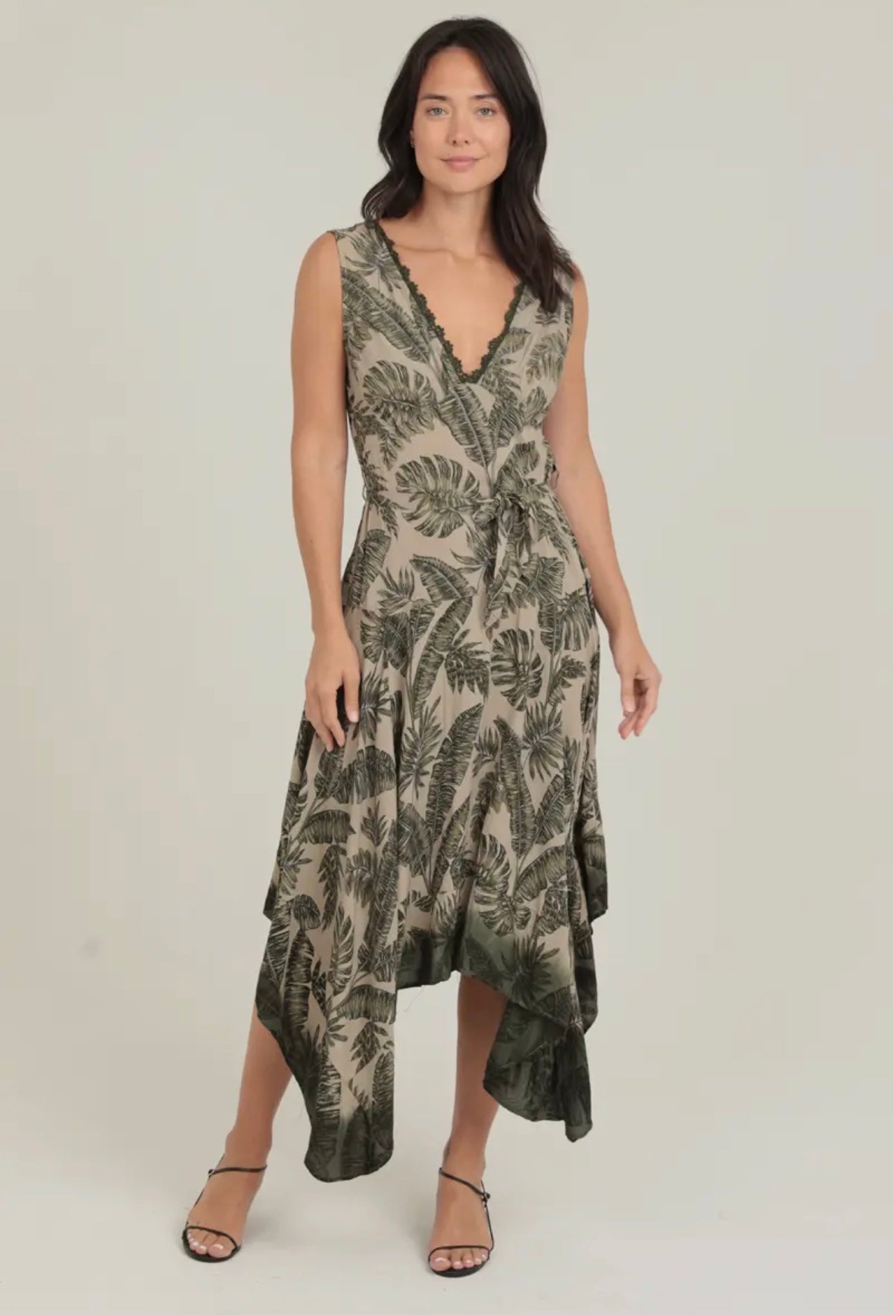 V-Neck Dip Dye Hanky Hem Maxi Dress
