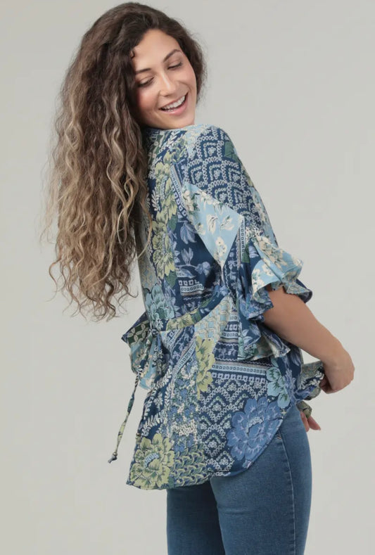 Button Front Ruffle Sleeve Shirt