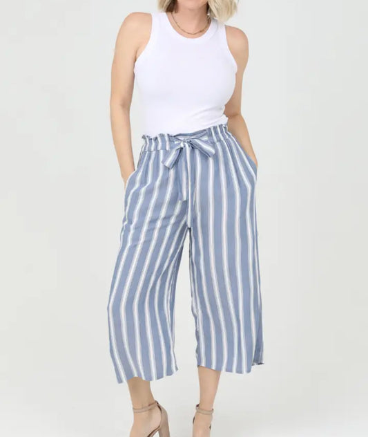 Striped Crop Length Wide Leg Pants