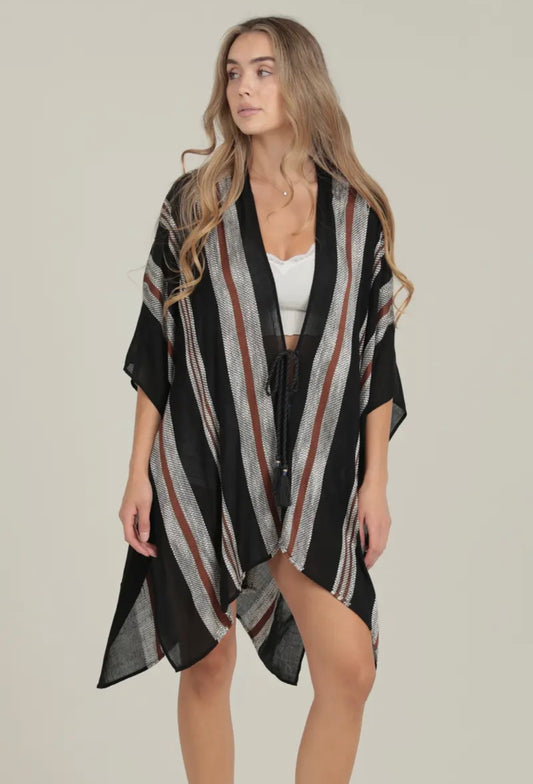 Black Striped Kimono W/Tassle Closure