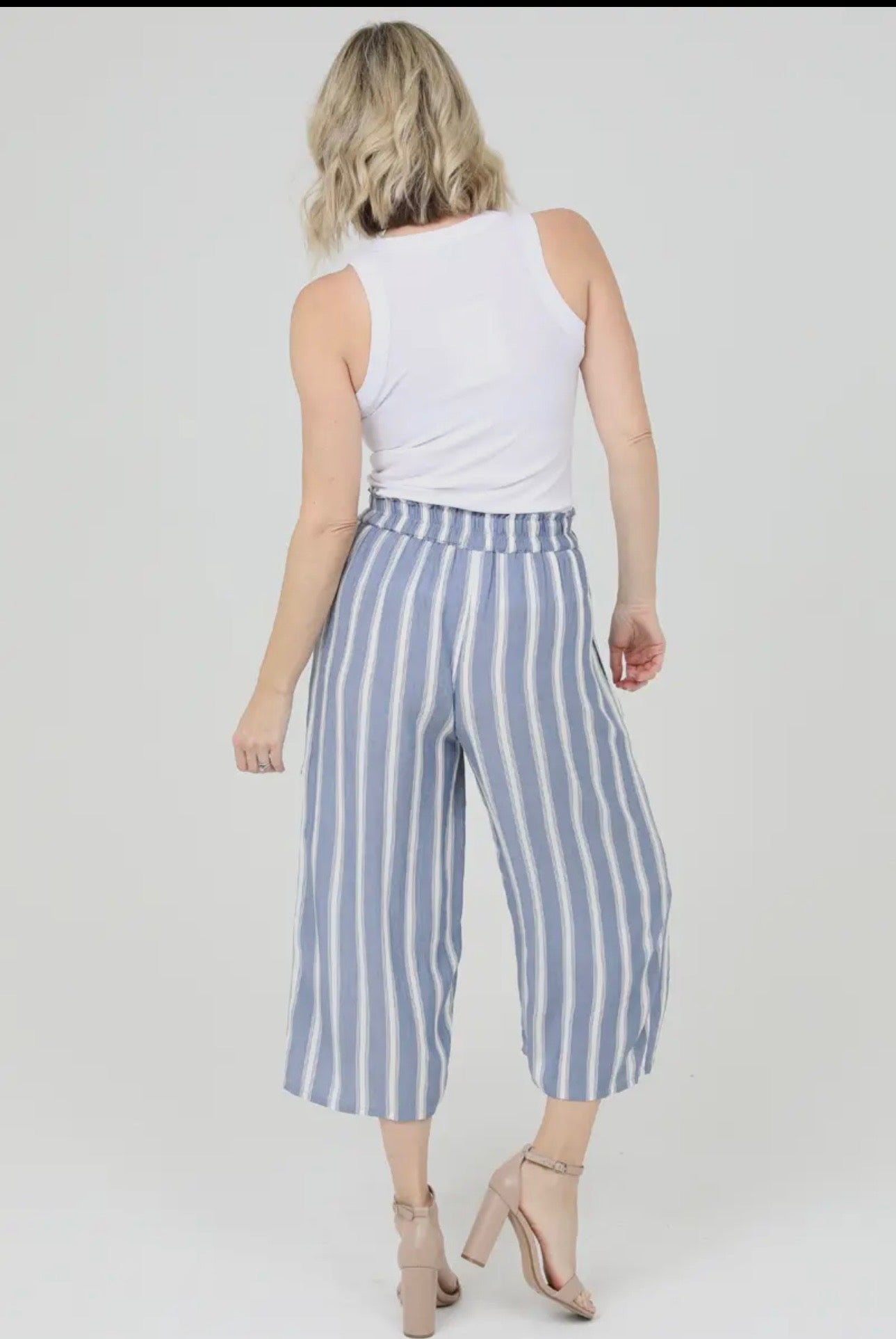 Striped Crop Length Wide Leg Pants