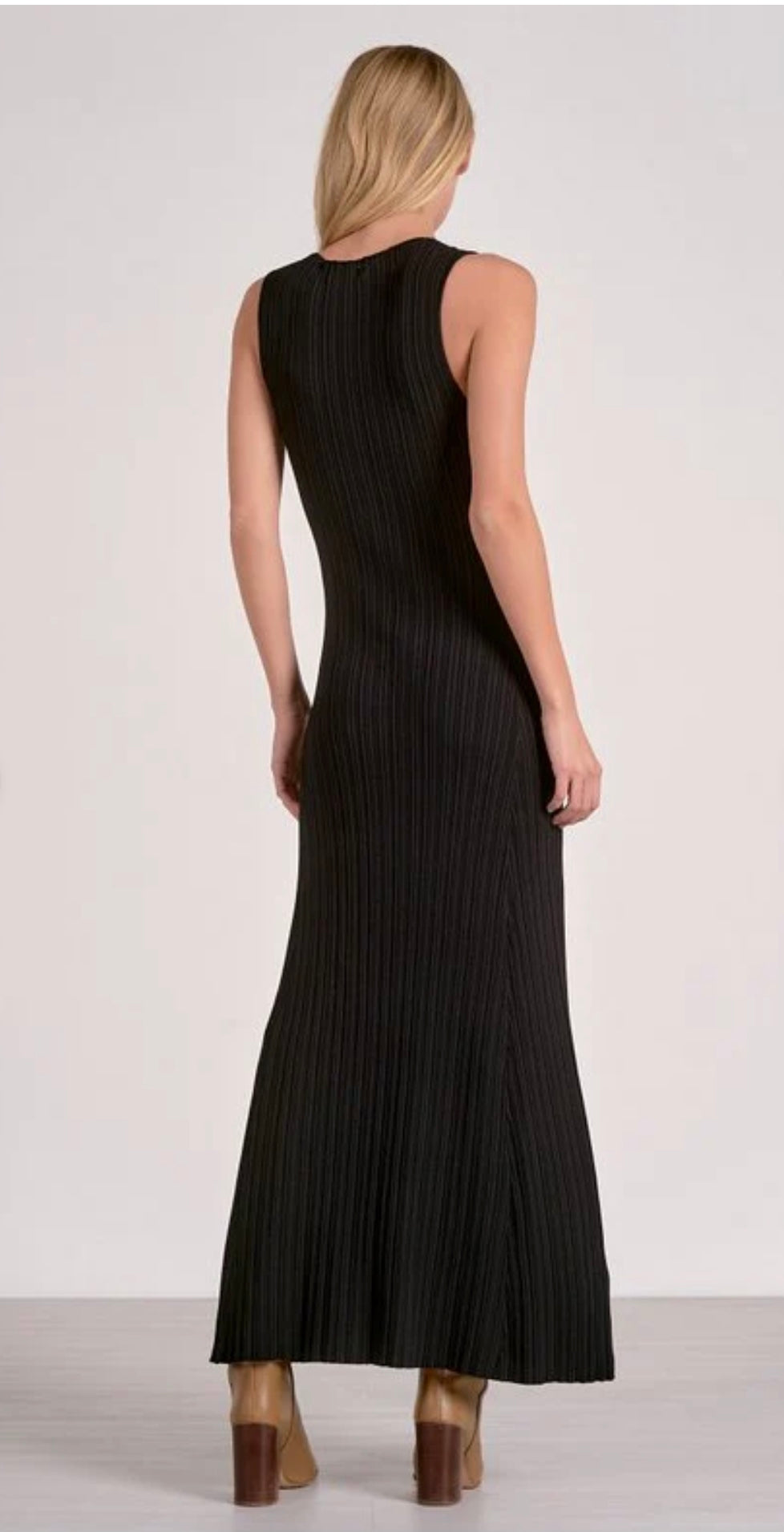 Black Ribbed Knit Sweater Midi Dress