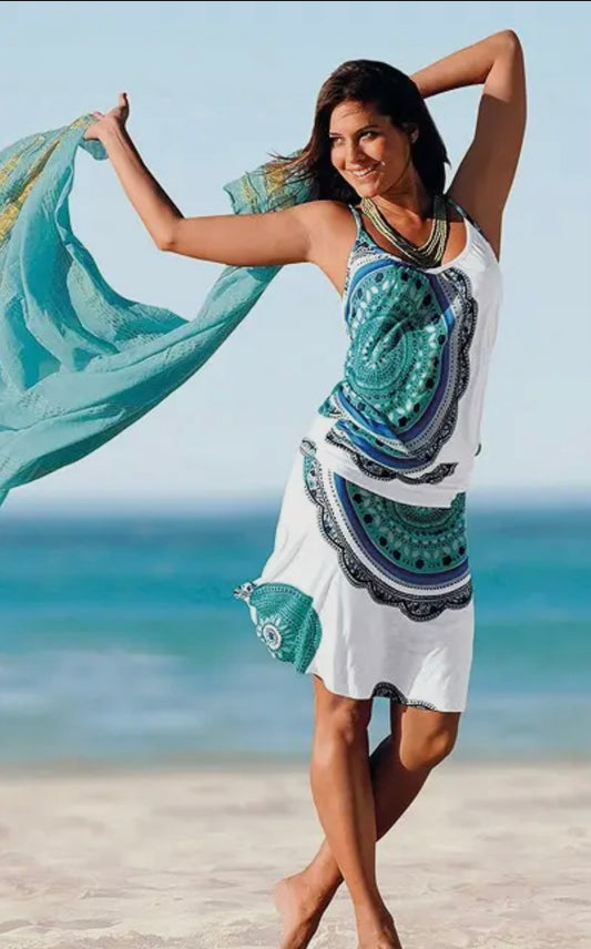 Blue Print Adjustable Tank Dress