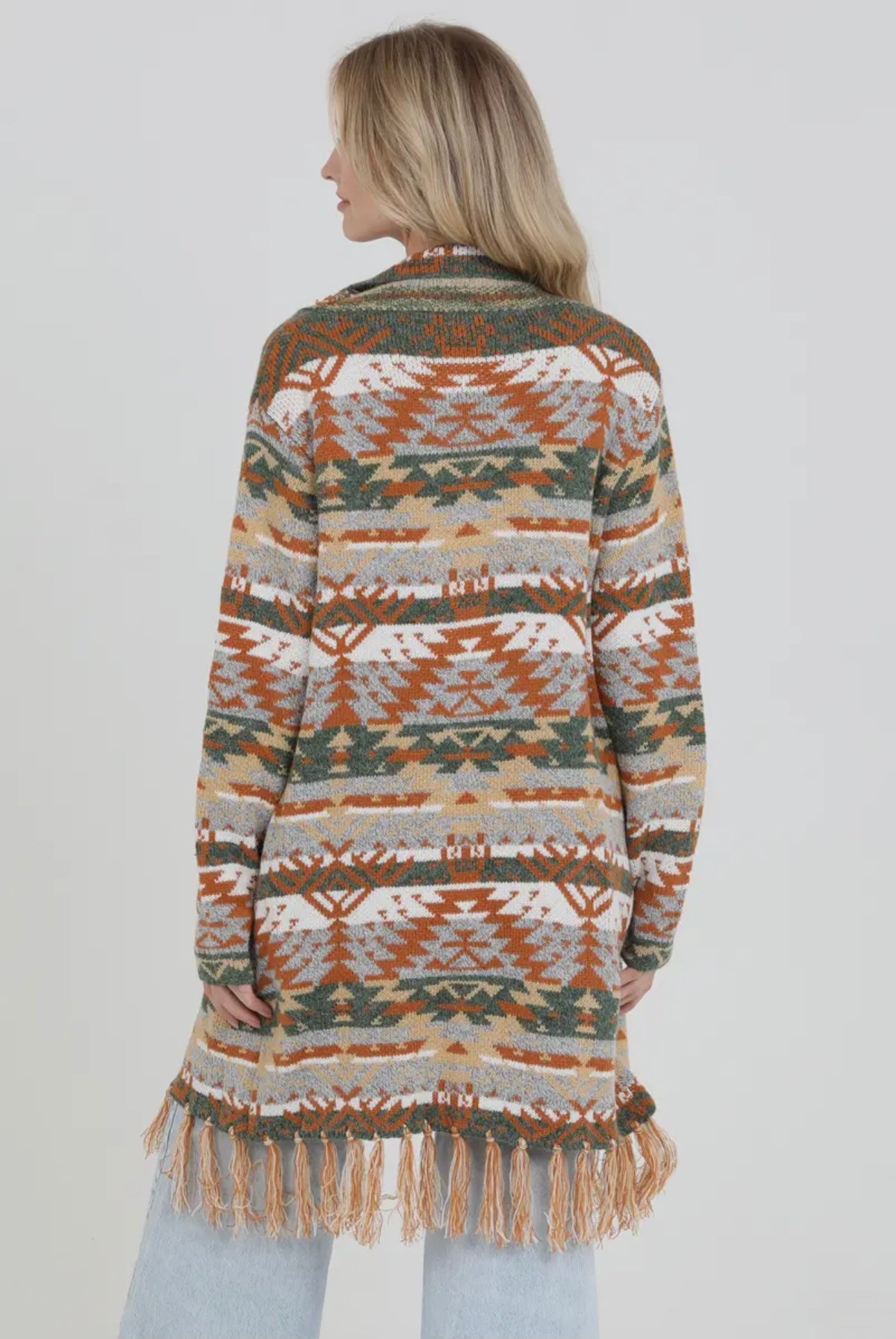 Fringe Hem Aztec Cardigan Sweater