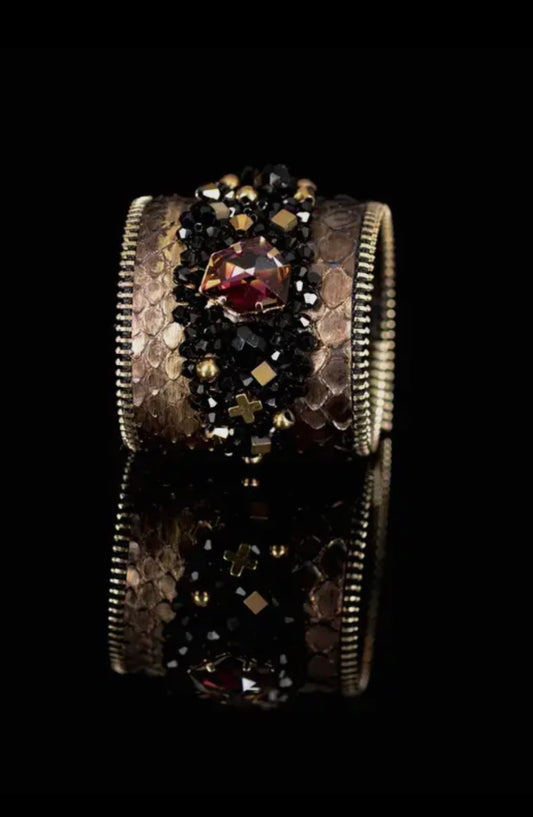 Gold Snakeskin Cuff Bracelet W/Red Stone