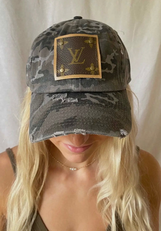 Camouflage Cap w/upcycled front