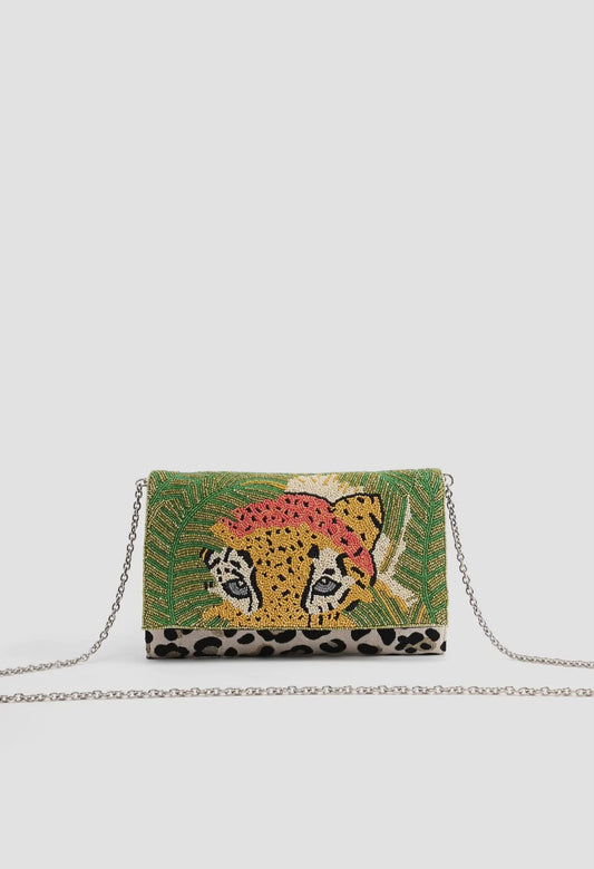 Tropical Embellished Leopard Clutch