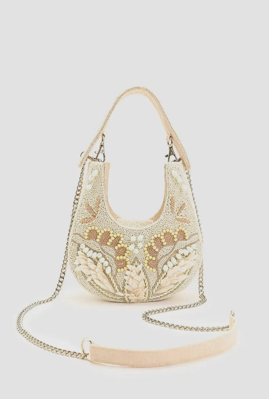 Embellished shimmering sandy mini crossbody