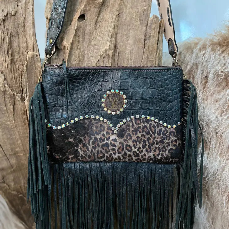 Louis Vuitton Repurposed Black & Leopard Fringe Bag