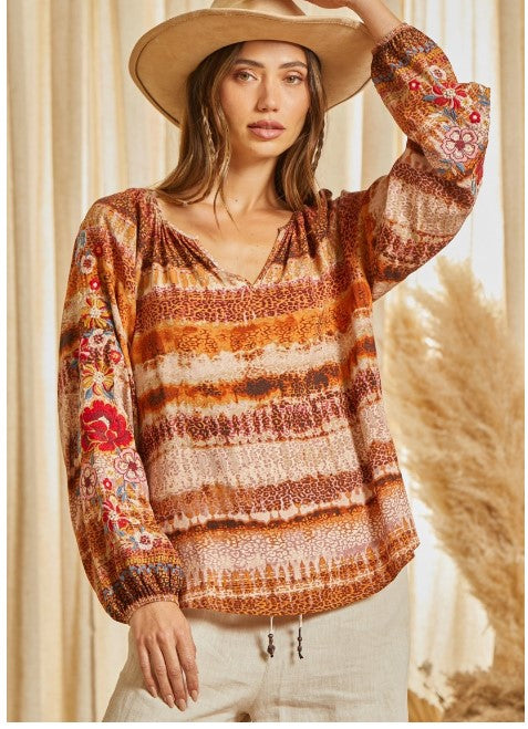 Autumn Colored Long Sleeve V-Neck Top
