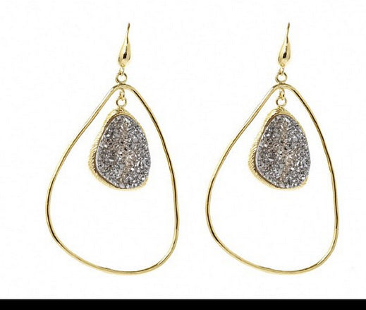 Macia Moran 18K Gold Dipped with Druzy Statemnt Earrings