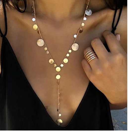 Marcia Moran "Y" Circles Necklace 18K Gold Dipped